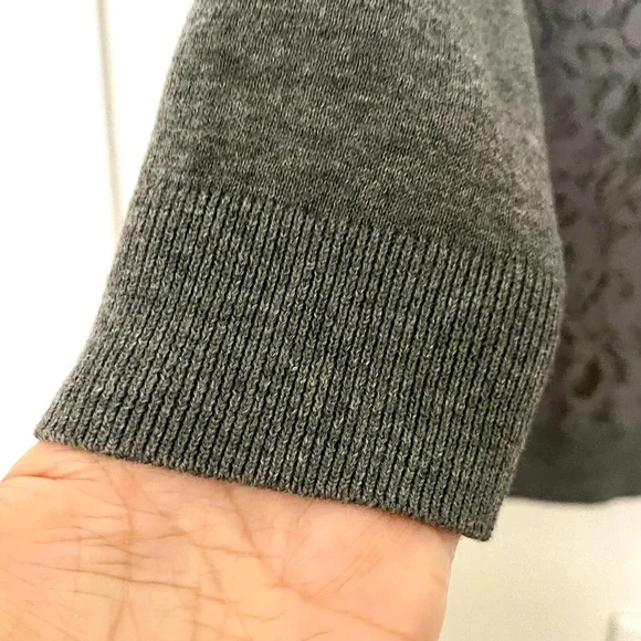 LOFT Gray Lace Cotton/Nylon Stretch Women's Light Sweater - Picture 5 of 15